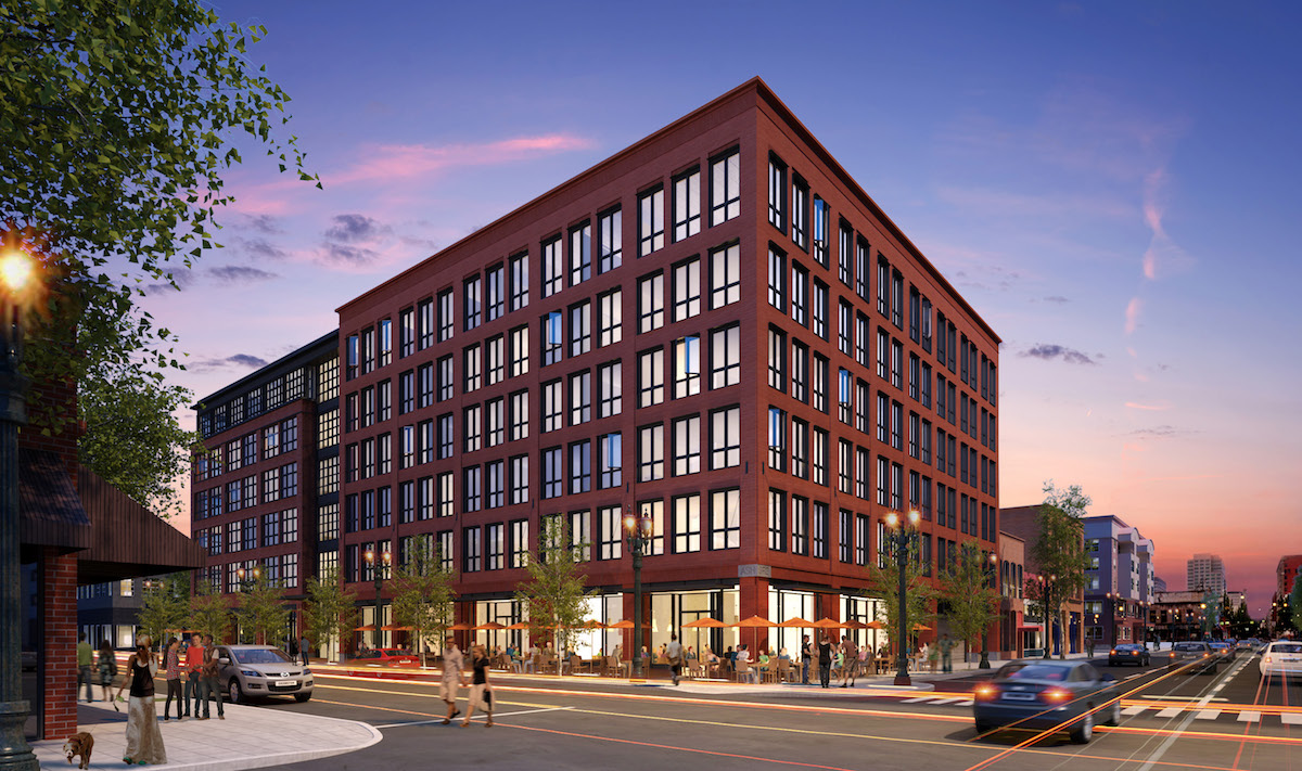 Rendering of 230 Ash Apartments in Portland at dusk